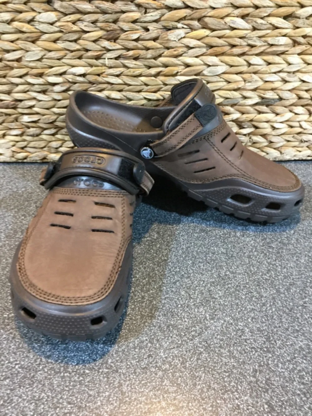 CROCS Brown Suede-Look Slip-On Clogs with Backstrap